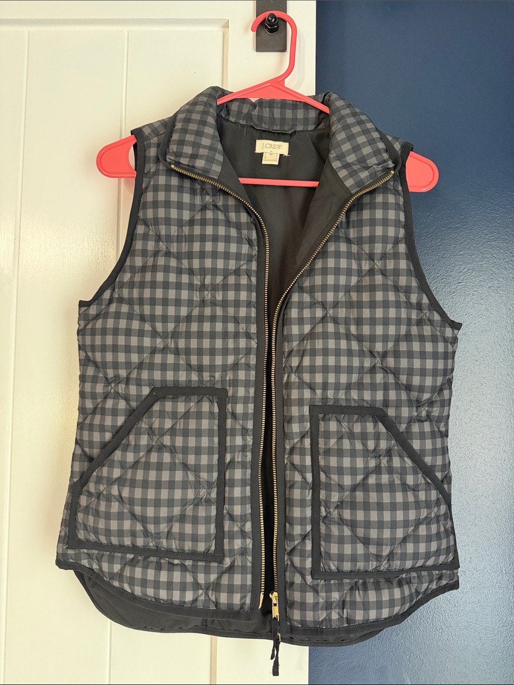 J. Crew Black & Gray Gingham Quilted Vest